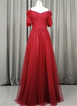 Picture of Pretty Wine Red Color Tulle Long Party Dresses, Handmade Formal Dresses